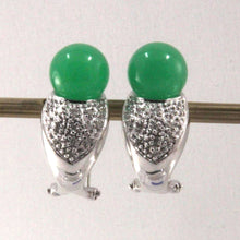 Load image into Gallery viewer, 14K White Gold Diamonds Green Jade Omega Back Earrings