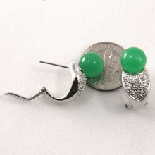 Load image into Gallery viewer, 14K White Gold Diamonds Green Jade Omega Back Earrings