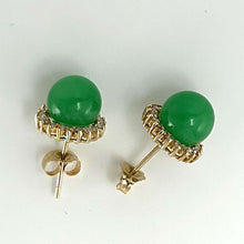 Load image into Gallery viewer, 14K Yellow Gold Diamond Green Jade Stud Earrings