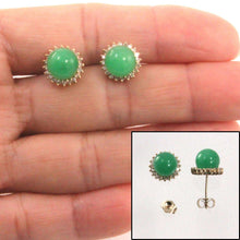 Load image into Gallery viewer, 14K Yellow Gold Diamond Green Jade Stud Earrings