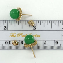 Load image into Gallery viewer, 14K Yellow Gold Diamond Green Jade Stud Earrings