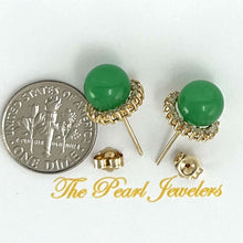 Load image into Gallery viewer, 14K Yellow Gold Diamond Green Jade Stud Earrings