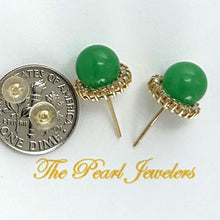 Load image into Gallery viewer, 14K Yellow Gold Diamond Green Jade Stud Earrings
