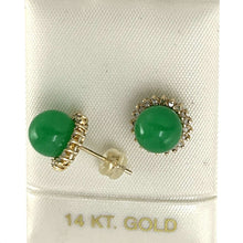 Load image into Gallery viewer, 14K Yellow Gold Diamond Green Jade Stud Earrings
