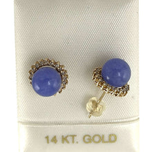 Load image into Gallery viewer, 14K Yellow Gold Diamond Lavender Jade Stud Earrings