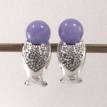 Load image into Gallery viewer, 14K White Gold Diamonds Lavender Jade Omega Back Earrings