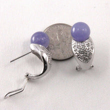 Load image into Gallery viewer, 14K White Gold Diamonds Lavender Jade Omega Back Earrings
