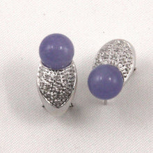 Load image into Gallery viewer, 14K White Gold Diamonds Lavender Jade Omega Back Earrings