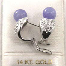 Load image into Gallery viewer, 14K White Gold Diamonds Lavender Jade Omega Back Earrings