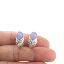 Load image into Gallery viewer, 14K White Gold Diamonds Lavender Jade Omega Back Earrings