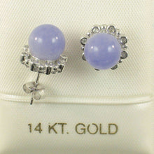 Load image into Gallery viewer, 14K White Gold Diamond Lavender Jade Stud Earring