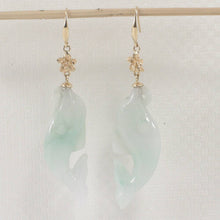 Load image into Gallery viewer, 14K Yellow Gold Hawaiian Plumeria Dolphin Jade Dangle Earrings
