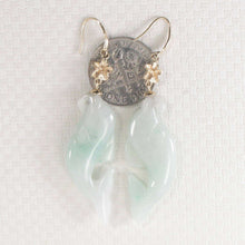 Load image into Gallery viewer, 14K Yellow Gold Hawaiian Plumeria Dolphin Jade Dangle Earrings