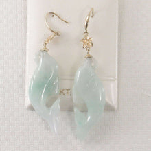 Load image into Gallery viewer, 14K Yellow Gold Hawaiian Plumeria Dolphin Jade Dangle Earrings