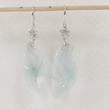 Load image into Gallery viewer, 14K White Gold Hawaiian Plumeria Hook Dolphin Jade Dangle Earrings