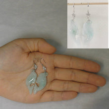 Load image into Gallery viewer, 14K White Gold Hawaiian Plumeria Hook Dolphin Jade Dangle Earrings