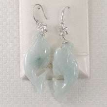 Load image into Gallery viewer, 14K White Gold Hawaiian Plumeria Hook Dolphin Jade Dangle Earrings