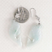 Load image into Gallery viewer, 14K White Gold Hawaiian Plumeria Hook Dolphin Jade Dangle Earrings
