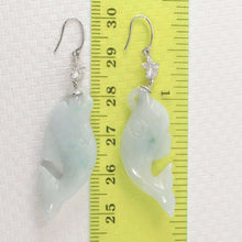 Load image into Gallery viewer, 14K White Gold Hawaiian Plumeria Hook Dolphin Jade Dangle Earrings