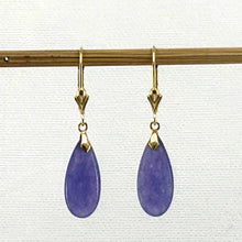 Load image into Gallery viewer, 14K Yellow Gold Flat Raindrop Lavender Jade Earrings