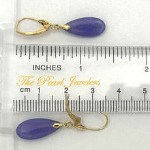 Load image into Gallery viewer, 14K Yellow Gold Flat Raindrop Lavender Jade Earrings