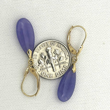 Load image into Gallery viewer, 14K Yellow Gold Flat Raindrop Lavender Jade Earrings