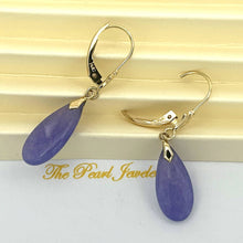 Load image into Gallery viewer, 14K Yellow Gold Flat Raindrop Lavender Jade Earrings