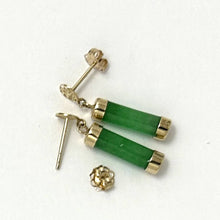 Load image into Gallery viewer, 14K Solid Yellow Gold Good Fortune Dangle Green Jade Earrings