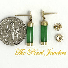 Load image into Gallery viewer, 14K Solid Yellow Gold Good Fortune Dangle Green Jade Earrings