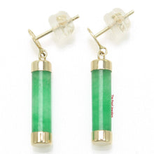 Load image into Gallery viewer, 14K Solid Yellow Gold Good Fortune Dangle Green Jade Earrings