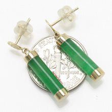 Load image into Gallery viewer, 14K Solid Yellow Gold Good Fortune Dangle Green Jade Earrings