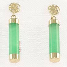 Load image into Gallery viewer, 14K Solid Yellow Gold Good Fortune Dangle Green Jade Earrings