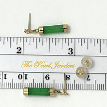 Load image into Gallery viewer, 14K Solid Yellow Gold Good Fortune Dangle Green Jade Earrings