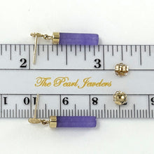 Load image into Gallery viewer, 14K Yellow Gold Good Fortune Dangle Tube Lavender Jade Earrings