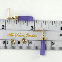 Load image into Gallery viewer, 14K Yellow Gold Good Fortune Dangle Tube Lavender Jade Earrings