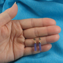 Load image into Gallery viewer, 14K Yellow Gold Good Fortune Dangle Tube Lavender Jade Earrings