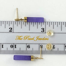 Load image into Gallery viewer, 14K Yellow Gold Good Fortune Dangle Tube Lavender Jade Earrings
