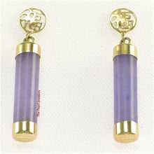 Load image into Gallery viewer, 14K Solid Yellow Gold Good Fortune Dangle Lavender Jade Earrings