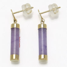 Load image into Gallery viewer, 14K Solid Yellow Gold Good Fortune Dangle Lavender Jade Earrings