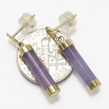 Load image into Gallery viewer, 14K Solid Yellow Gold Good Fortune Dangle Lavender Jade Earrings
