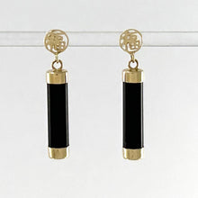 Load image into Gallery viewer, 14K Yellow Gold Good Fortune Dangle Black Onyx Earrings