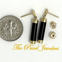Load image into Gallery viewer, 14K Yellow Gold Good Fortune Dangle Black Onyx Earrings