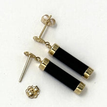 Load image into Gallery viewer, 14K Yellow Gold Good Fortune Dangle Black Onyx Earrings