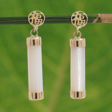 Load image into Gallery viewer, 14K Solid Yellow Gold Good Fortune Dangle Mother of Pearl Earrings