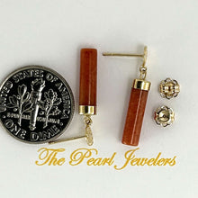 Load image into Gallery viewer, 14K Yellow Gold Good Fortune Red Jade Dangle Earrings