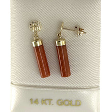 Load image into Gallery viewer, 14K Yellow Gold Good Fortune Red Jade Dangle Earrings