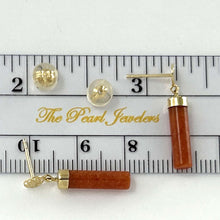 Load image into Gallery viewer, 14K Yellow Gold Good Fortune Red Jade Dangle Earrings