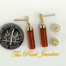 Load image into Gallery viewer, 14K Yellow Gold Good Fortune Red Jade Dangle Earrings