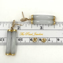 Load image into Gallery viewer, 14K Yellow Gold “Good Luck” Celadon Green Curve Twin Tube Jadeite Earrings