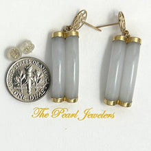 Load image into Gallery viewer, 14K Yellow Gold “Good Luck” Celadon Green Curve Twin Tube Jadeite Earrings